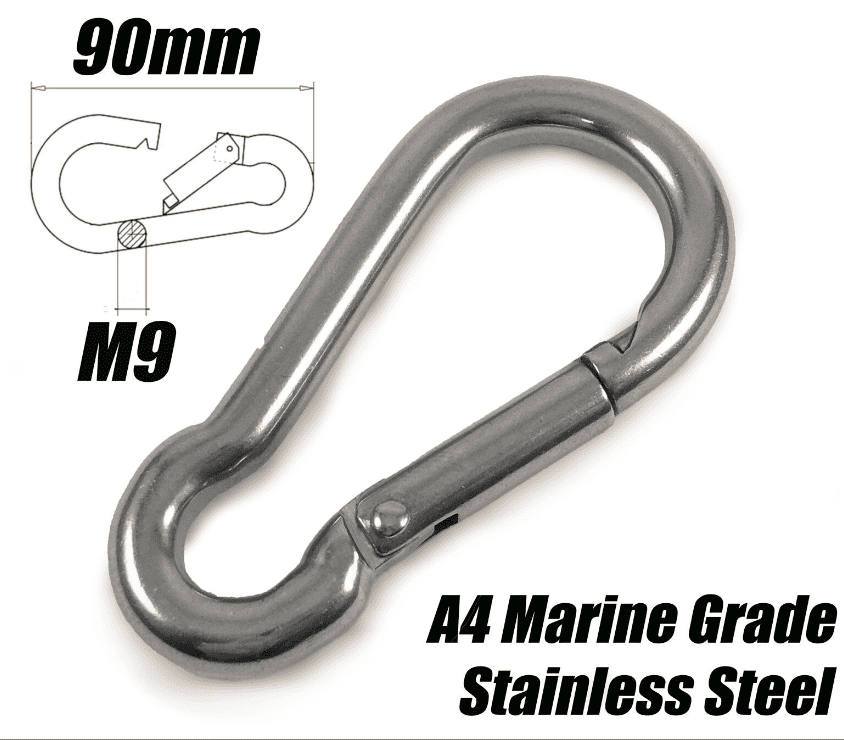 A4 Stainless Steel Carabiner Spring Hook Rope Clips M9X90mm