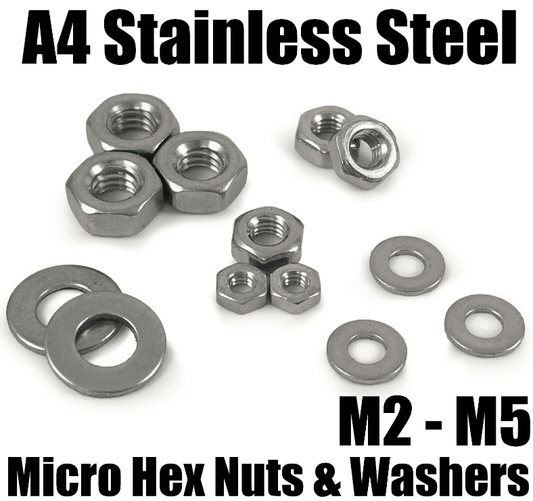 A4 Stainless Steel M2 M2.5 M3 M3.5 M4 M5 Micro Model Hex Full Nuts & Washers A