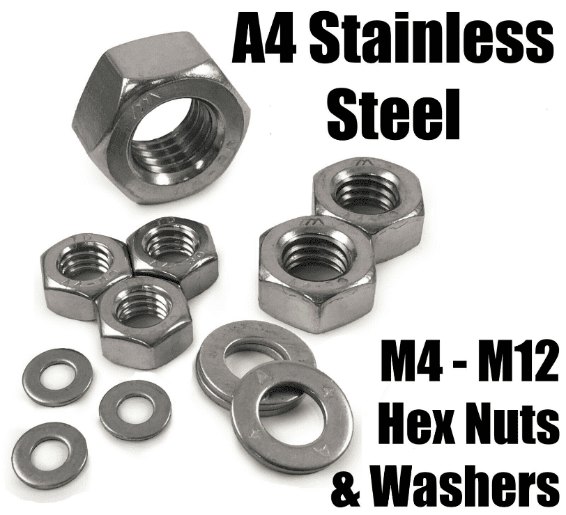 A4 Stainless Steel M4 M5 M6 M7 M8 M10 M12 Hexagon Full Nuts & Washers form A