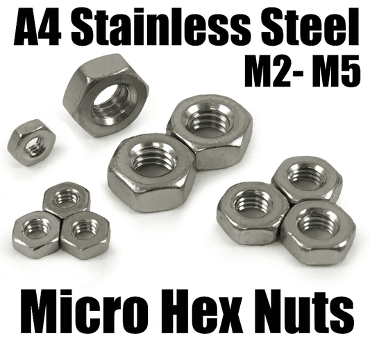 A4 Stainless Steel Marine Small Micro Model Full Hex Nuts M2 M2.5 M3 M3.5 M4 M5