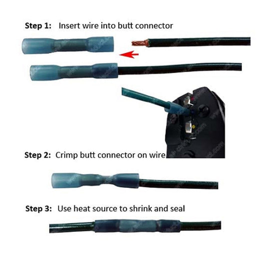Adhesive Lined Heat Shrink/Crimp Butt Connectors Terminal Red Blue Yellow