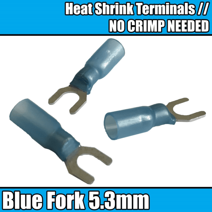 Blue Heat Shrink fork Insulated Electrical 5.3mm Non Crimp Terminals Cable Wire