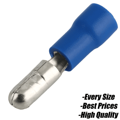 Blue Insulated Male Bullet Electrical Crimp 4.0mm Terminals Brass