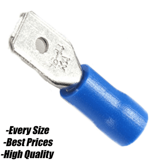Blue Male Spade Tab Fully Insulated Electrical 6.3mm Crimp Terminals