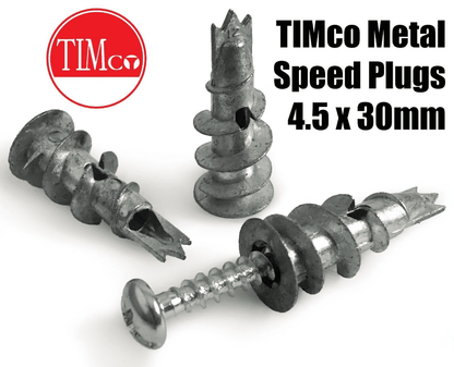Box of 100 4.5x30mm Timco Metal Speed Plugs with Pan Head Screws Self Tapping