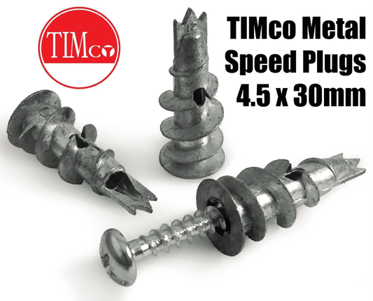 Box of 100 4.5x30mm Timco Metal Speed Plugs with Pan Head Screws Self Tapping