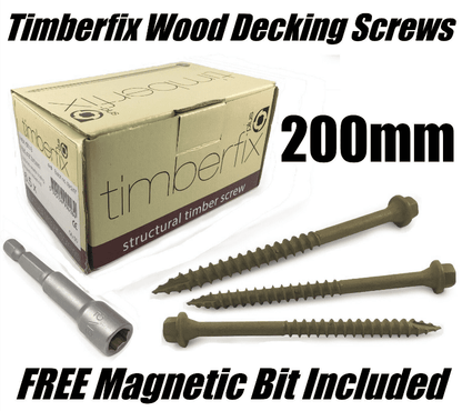 Boxes Of 6.5mmx200mm Timberfix Hex Wood Decking Patio Rail Sleeper Lock Screws