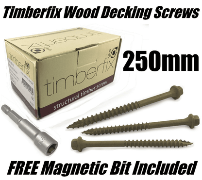 Boxes Of 6.5mmx250mm Timberfix Hex Wood Decking Patio Rail Sleeper Lock Screws