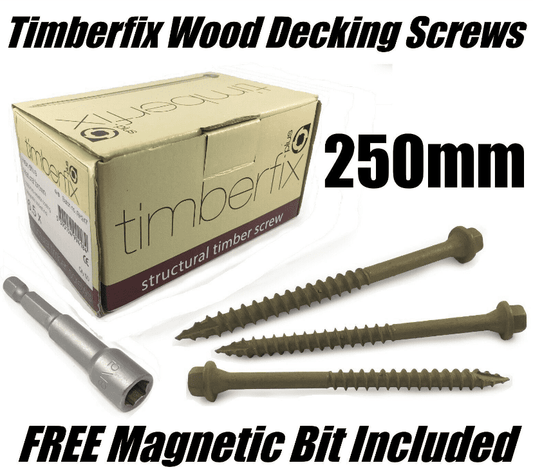 Boxes Of 6.5mmx250mm Timberfix Hex Wood Decking Patio Rail Sleeper Lock Screws