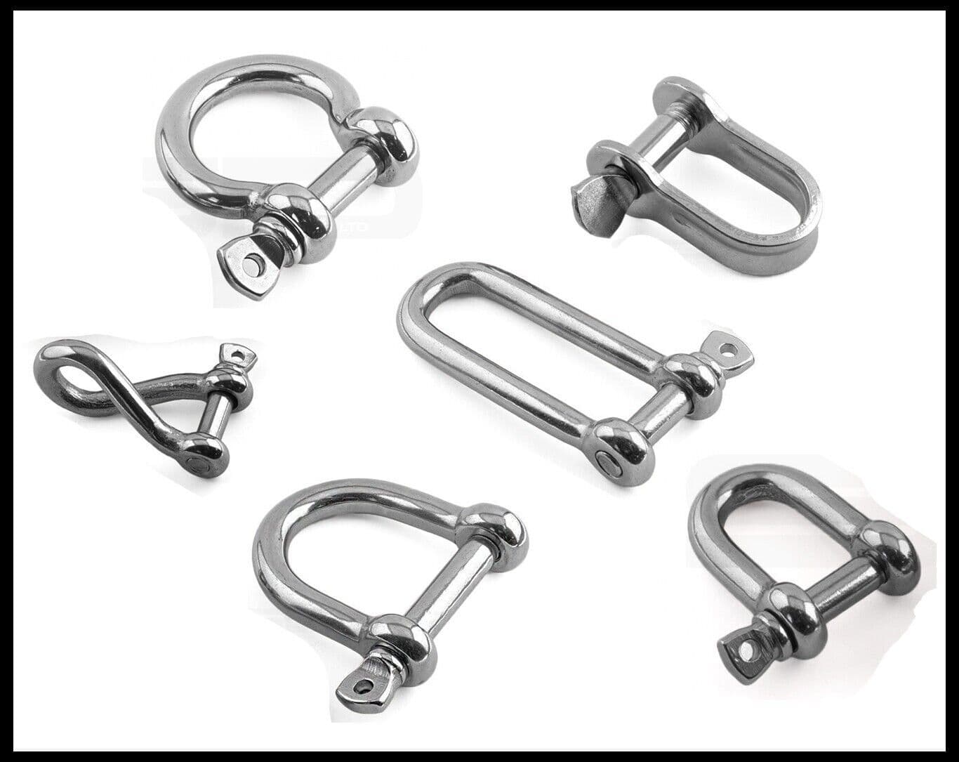 D Shackles - Flat Twisted Bow Long Wide - Stainless Steel A4 Marine Grade 316