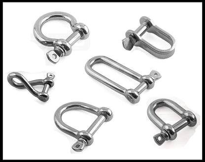 D Shackles - Flat Twisted Bow Long Wide - Stainless Steel A4 Marine Grade 316