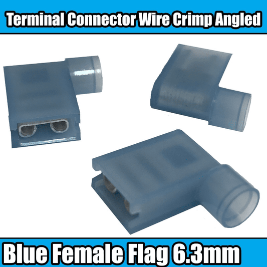 Electric Blue Female Flag 6.3mm Terminal Connector Wire Crimp Angled Connectors
