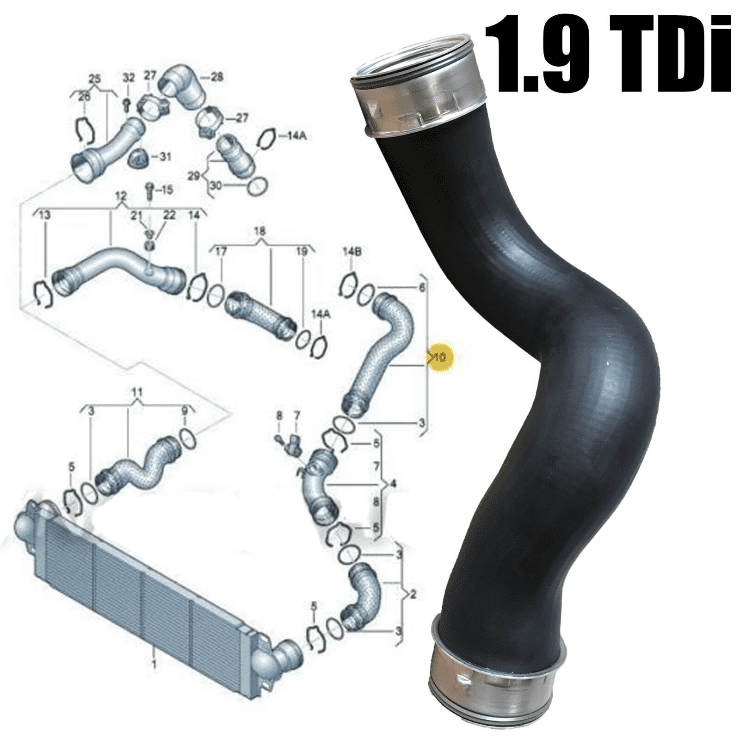 Engine Intercooler Hose Pipe for VW T5 1.9 Tdi Axb  Turbo  7H0145980G 7H0145980E