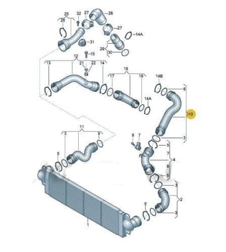 Engine Intercooler Hose Pipe for VW T5 1.9 Tdi Axb  Turbo  7H0145980G 7H0145980E