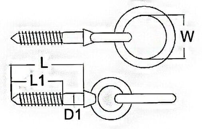 Eye Bolts With Ring-Wood Threaded-A4 316 Stainless Steel-M6 M8 M10