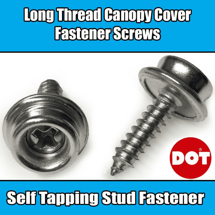 Genuine Dot Boat Canopy Cover Long Thread Screw Stud Snap Fastener Self Tapping