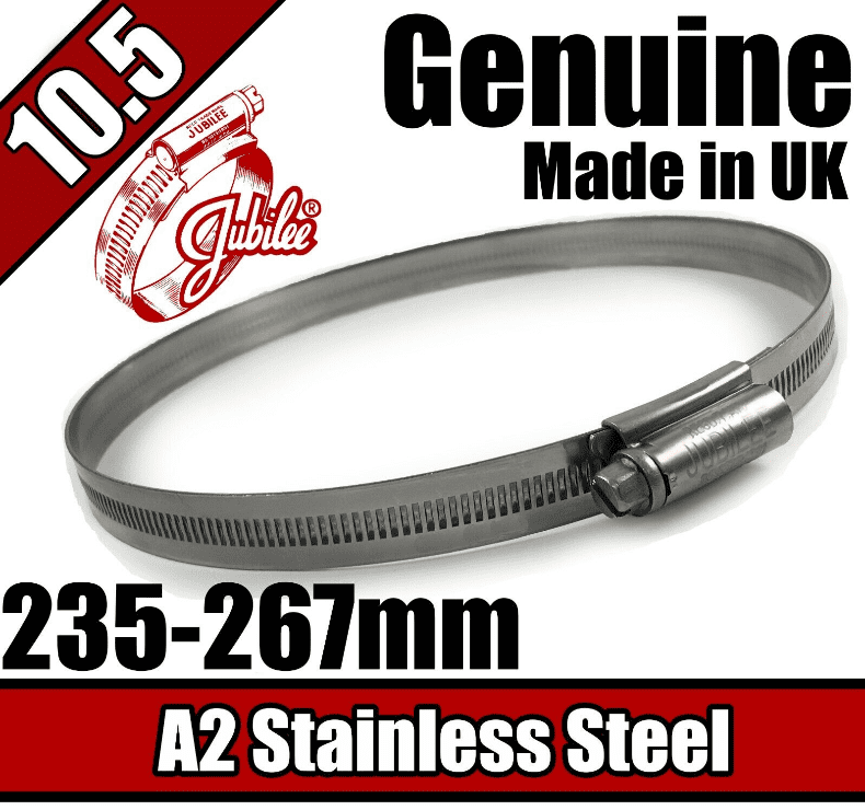 Genuine Jubilee A2 Stainless Steel Clip Hose Clamp Worm Drive 235mm-267mm 10.5