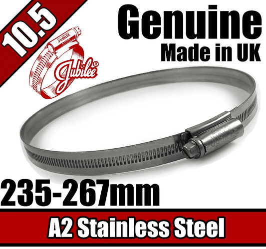Genuine Jubilee A2 Stainless Steel Clip Hose Clamp Worm Drive 235mm-267mm 10.5