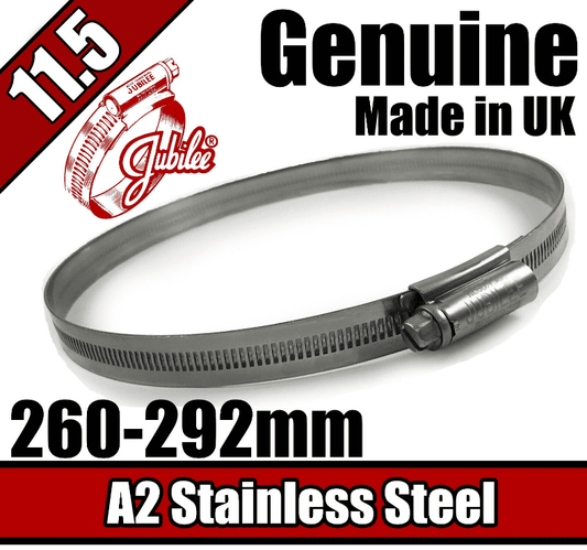 Genuine Jubilee A2 Stainless Steel Clip Hose Clamp Worm Drive 260mm-292mm 11.5