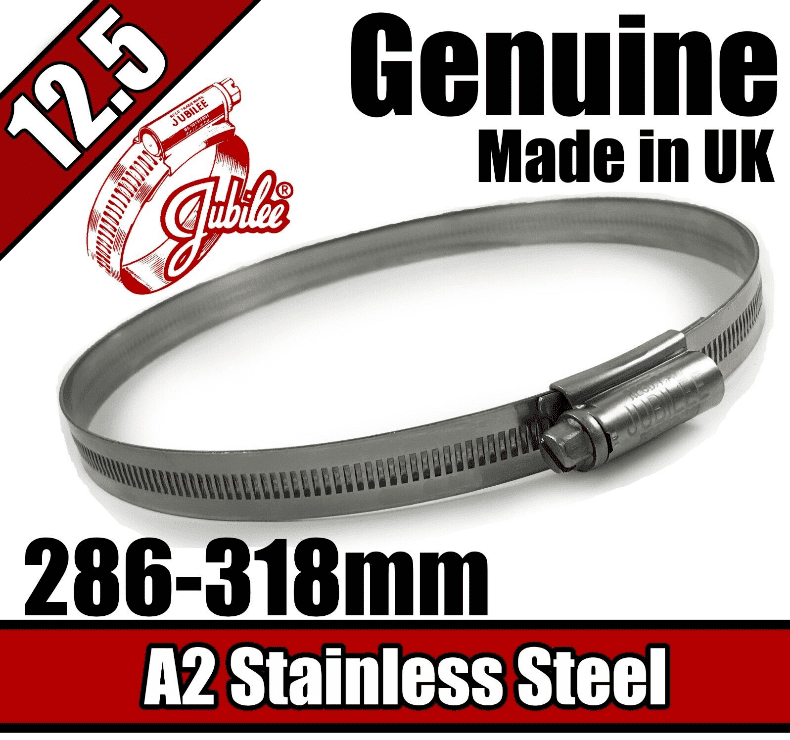 Genuine Jubilee A2 Stainless Steel Clip Hose Clamp Worm Drive 286mm-318mm 12.5