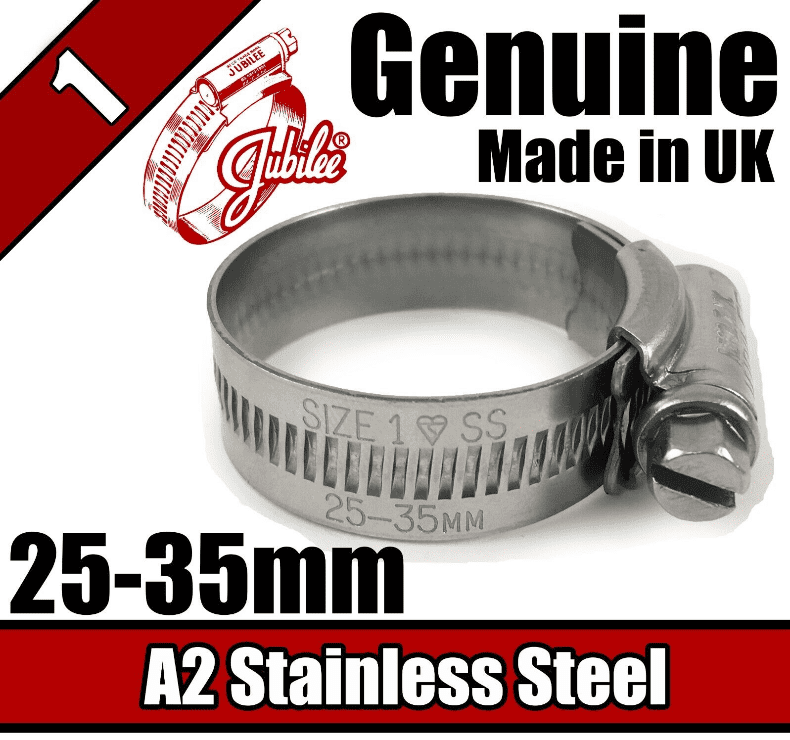 Genuine Jubilee A2 Stainless Steel Clip Hose Pipe Clamp Worm Drive 25mm-35mm 1