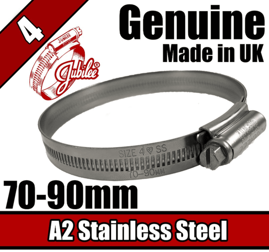 Genuine Jubilee A2 Stainless Steel Clip Hose Pipe Clamp Worm Drive 70mm-90mm 4