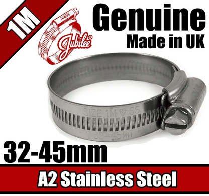 Genuine Jubilee Stainless Steel Clips Hose Pipe Clamp Worm Drive 32mm-45mm 1M