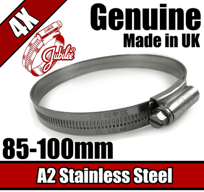 Genuine Jubilee Stainless Steel Clips Hose Pipe Clamp Worm Drive 85mm-100mm 4X