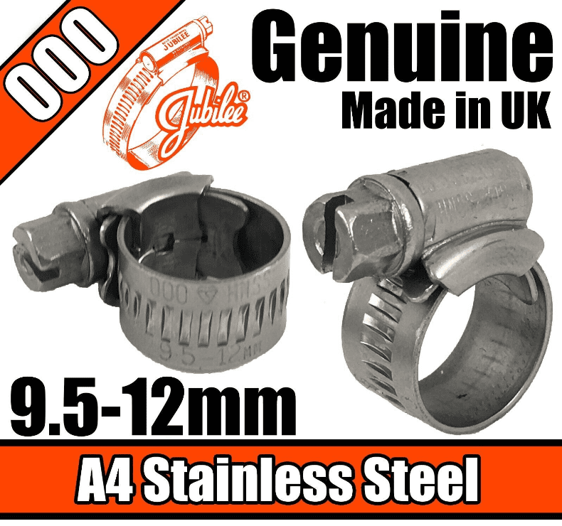 Jubilee A4 316 Marine Stainless Steel Clips Hose Clamp Worm Drive 9.5 12mm 000