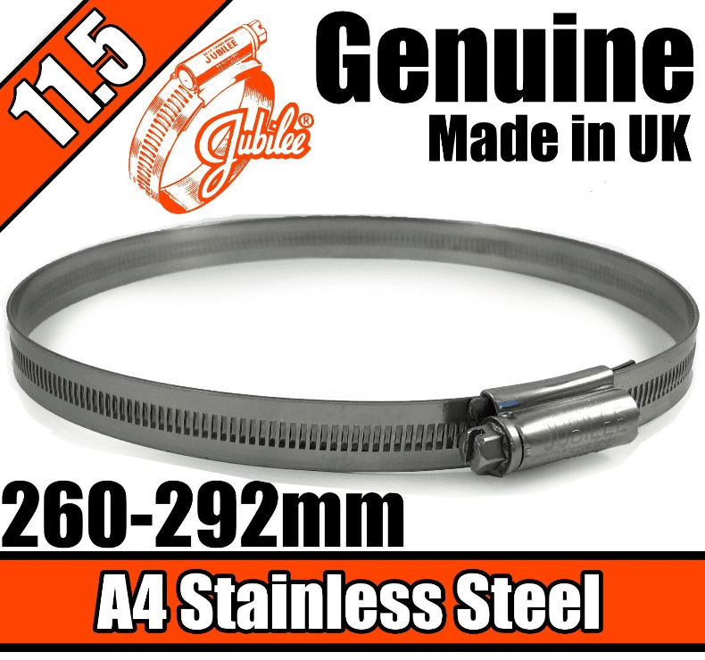 Jubilee A4 Marine Stainless Steel Clip Hose Clamp Worm Drive 260mm-292mm 11.5
