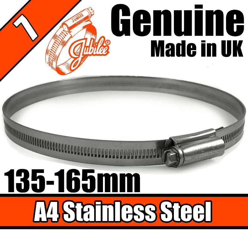 Jubilee A4 Marine Stainless Steel Clip Hose Pipe Clamp Worm Drive 135mm-165mm 7