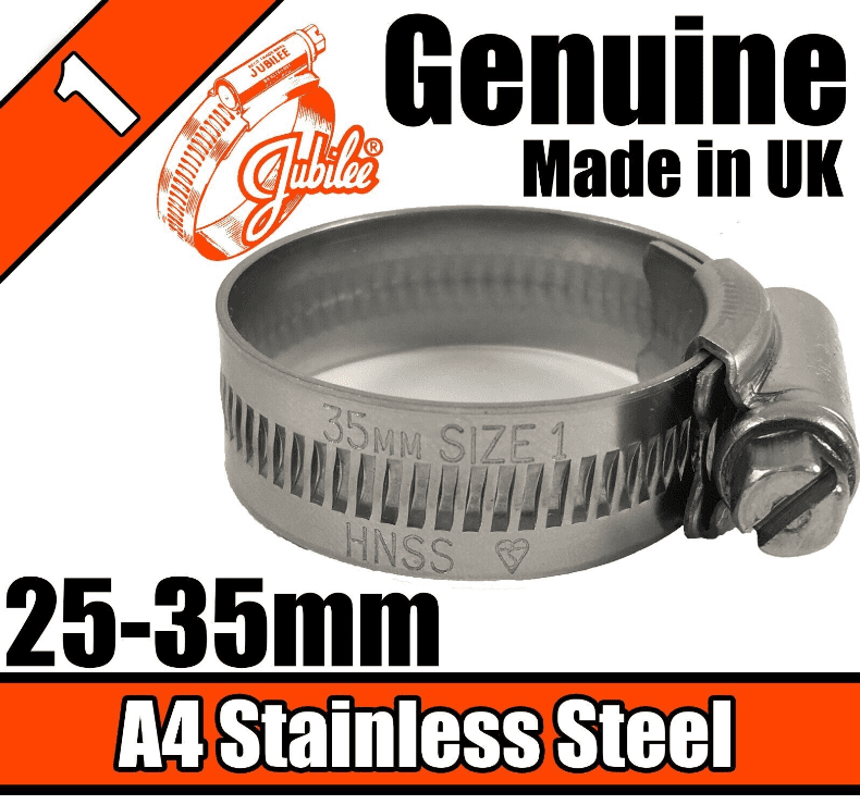 Jubilee A4 Marine Stainless Steel Clip Hose Pipe Clamp Worm Drive 25mm-35mm 1