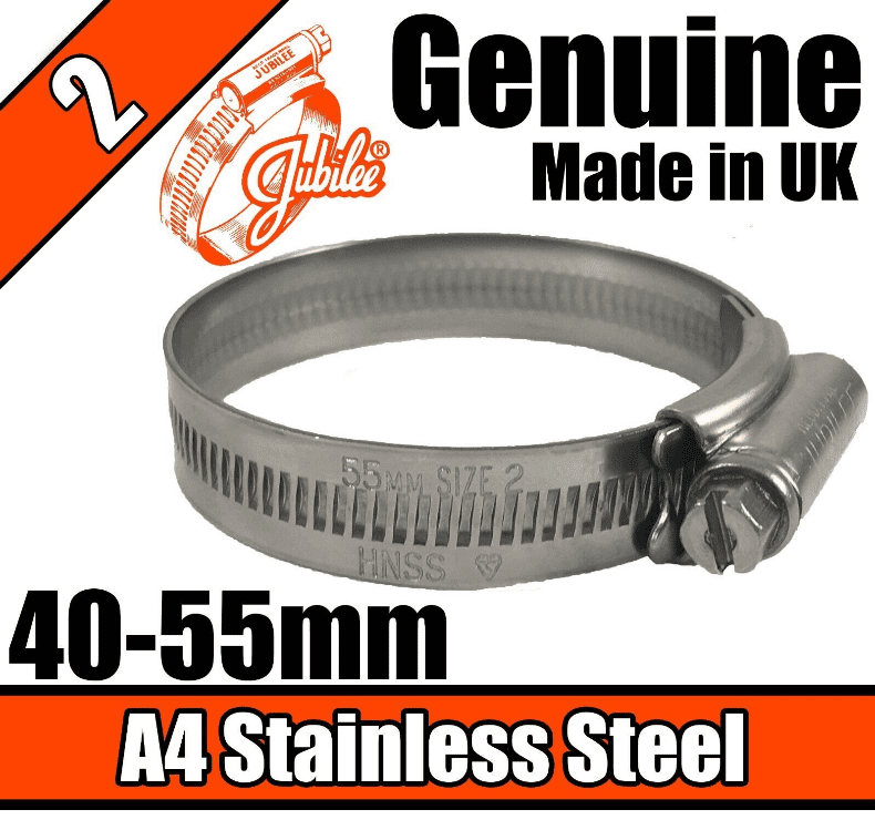 Jubilee A4 Marine Stainless Steel Clip Hose Pipe Clamp Worm Drive 40mm-55mm 2