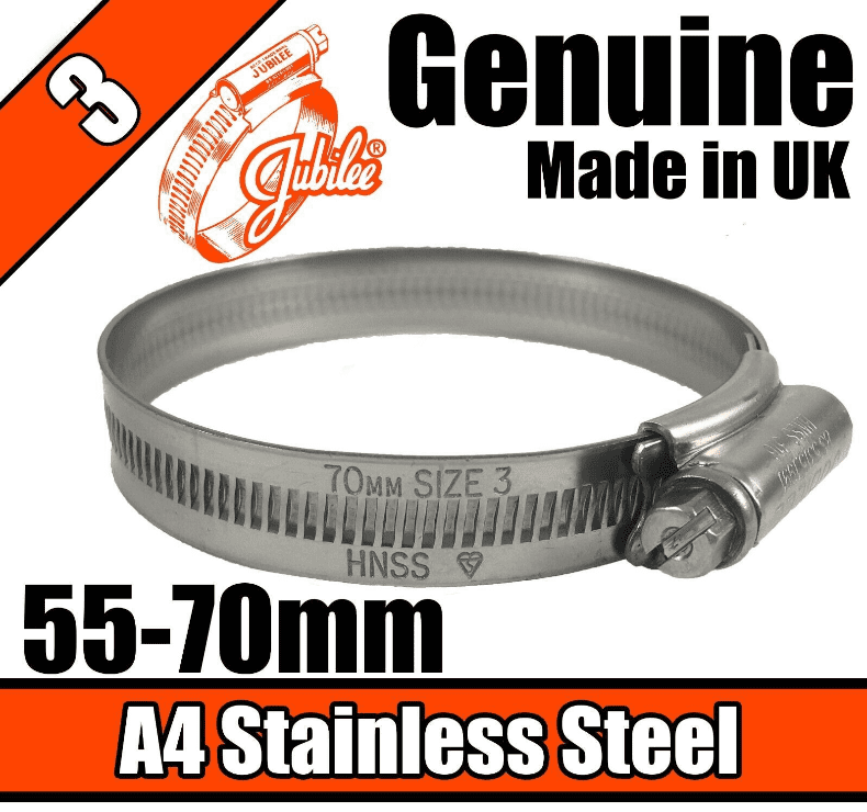 Jubilee A4 Marine Stainless Steel Clip Hose Pipe Clamp Worm Drive 55mm-70mm 3
