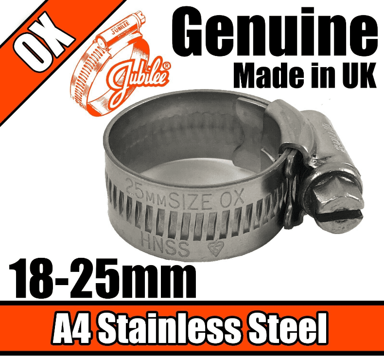Jubilee A4 Marine Stainless Steel Clips Hose Pipe Clamp Worm Drive 18-25mm 0X