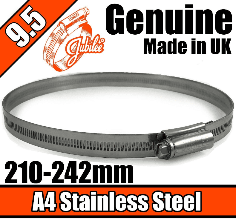 Jubilee A4 Marine Stainless Steel Clips Hose Pipe Clamp Worm Drive 210-242mm 9.5