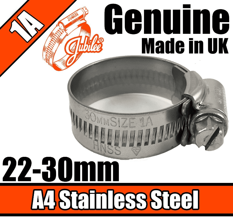 Jubilee A4 Marine Stainless Steel Clips Hose Pipe Clamp Worm Drive 22-30mm 1A
