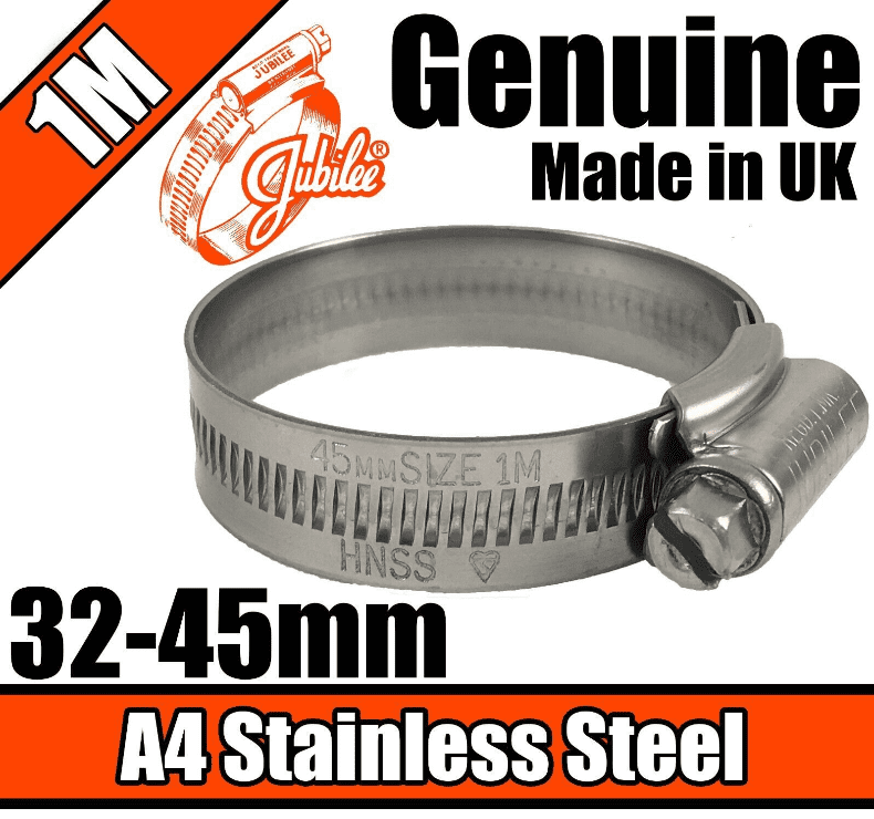 Jubilee A4 Marine Stainless Steel Clips Hose Pipe Clamp Worm Drive 32-45mm 1M