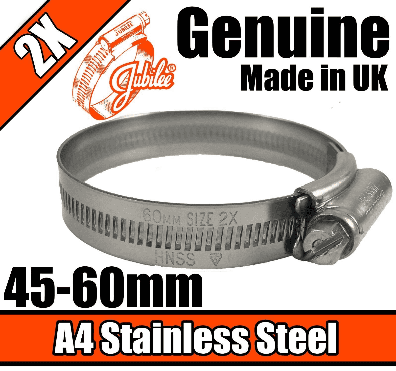 Jubilee A4 Marine Stainless Steel Clips Hose Pipe Clamp Worm Drive 45-60mm 2X