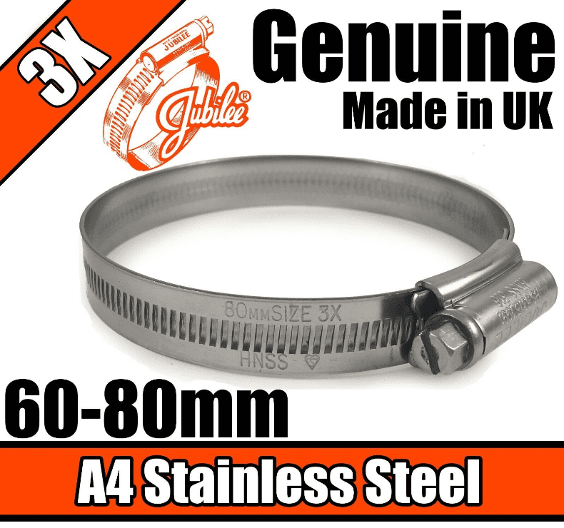 Jubilee A4 Marine Stainless Steel Clips Hose Pipe Clamp Worm Drive 60-80mm 3X