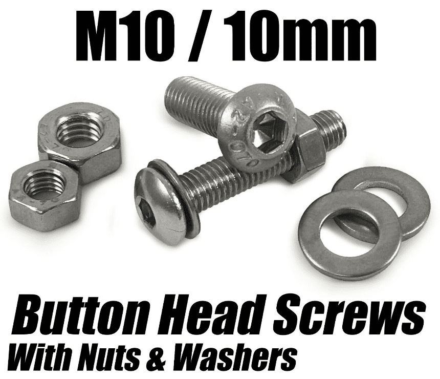 M10/10mm Button Head Screws W/ Hex Nuts & Washers Stainless Steel Socket Bolts