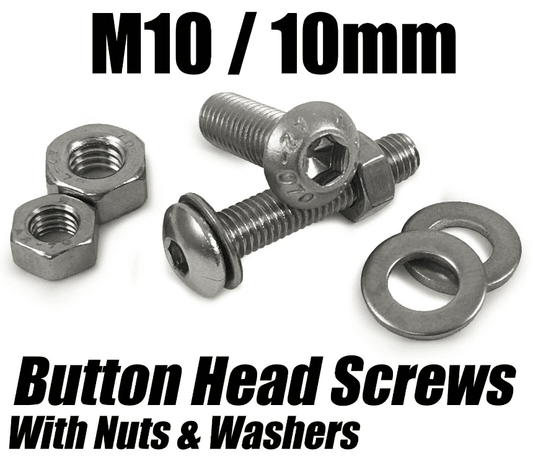 M10/10mm Button Head Screws W/ Hex Nuts & Washers Stainless Steel Socket Bolts