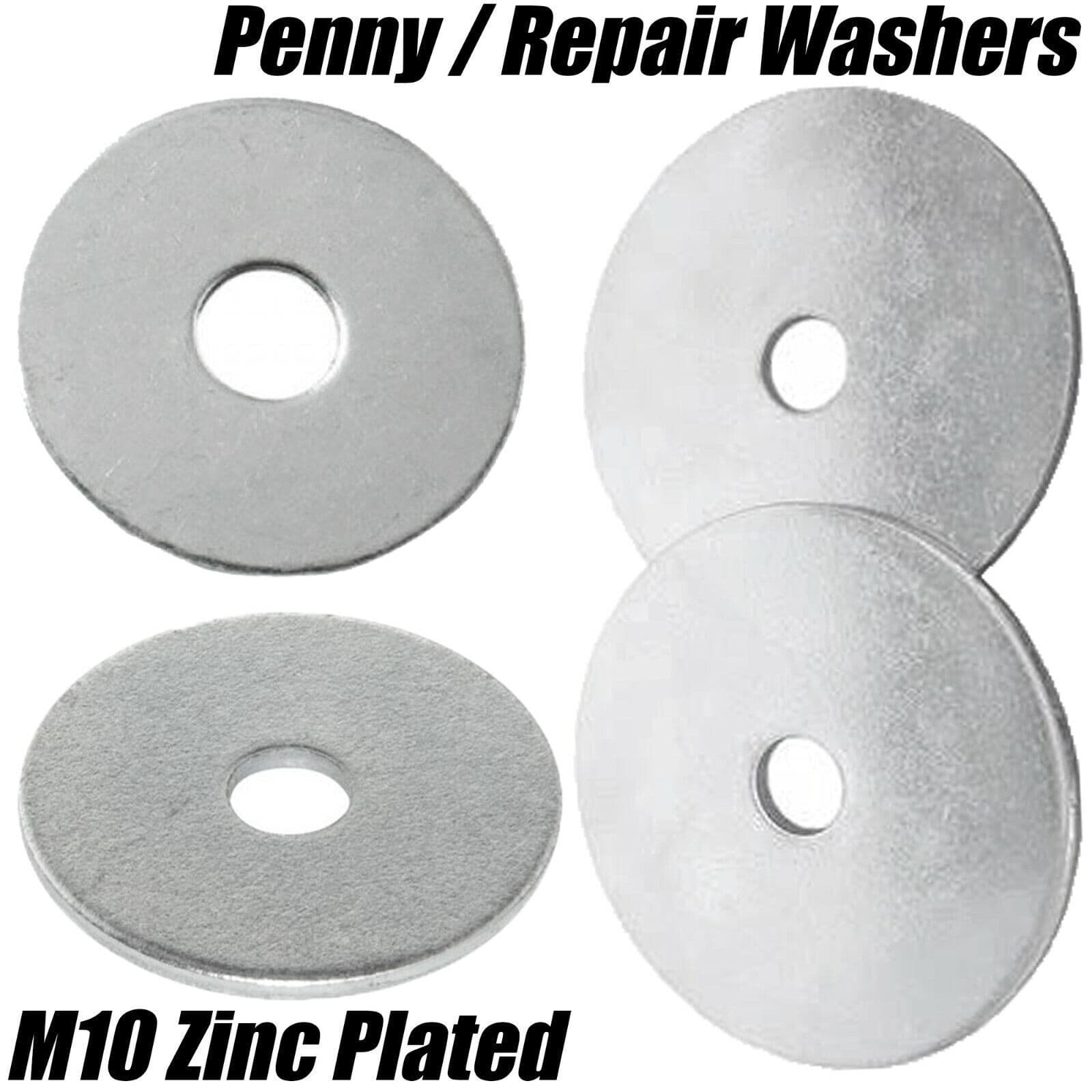 M10 10mm Mudguard/Penny/Repair Washers Flat Wide Large Washer Zinc Plated