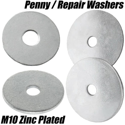M10 10mm Mudguard/Penny/Repair Washers Flat Wide Large Washer Zinc Plated