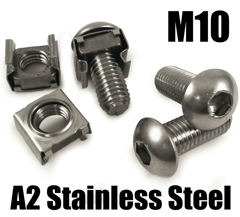 M10 A2 Stainless Steel Cage Clip Nuts & Button Screw Server Rack Mount ...