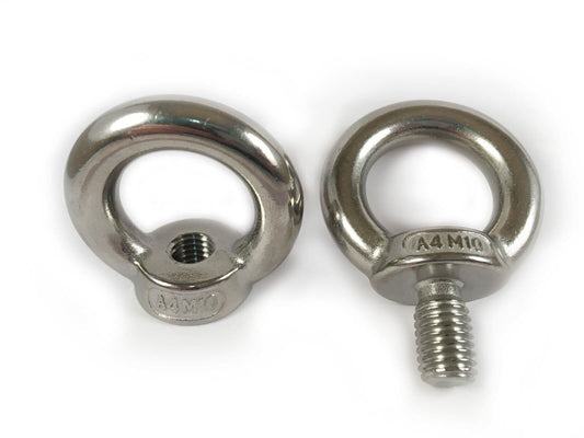 M10 A4 316 Marine Grade Stainless Steel M10 Lifting Eye Bolts & Nuts Din 580 582