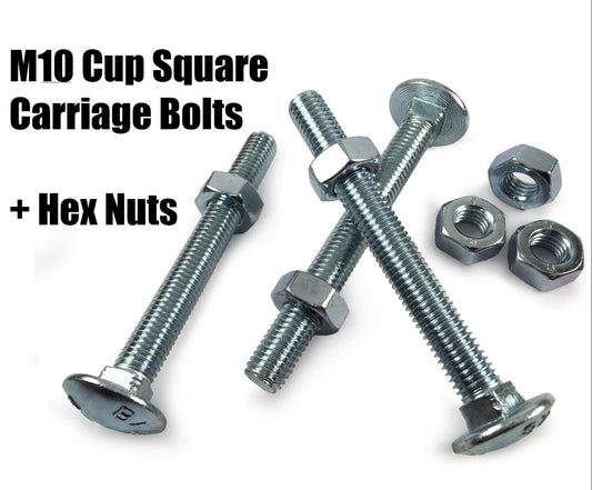M10 Cup Square Carriage Bolts With Hex Nuts Coach Screw Zinc Plated Timco Din603