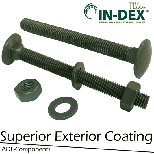 M10 Green Exterior Carriage Bolts Nuts Washer Fencing Roofing Landscape Decking