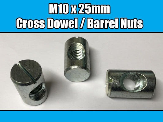 M10x25mm Furniture Cross Dowel Barrel Nuts Centre Thread Fixing