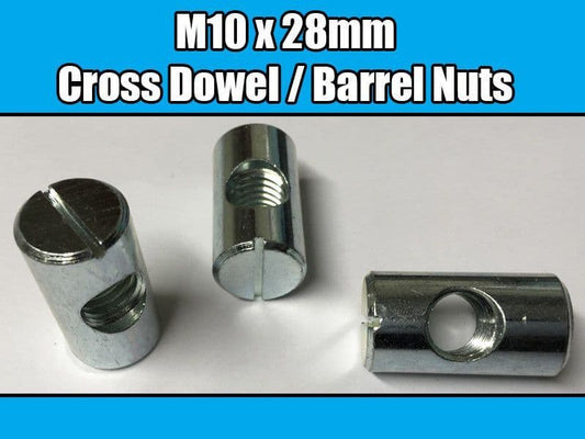 M10x28mm Furniture Cross Dowel Barrel Nuts Centre Thread Fixing